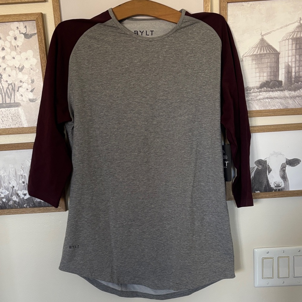 BYLT 3/4 Baseball Drop Cut Lux Gray and Maroon Tee